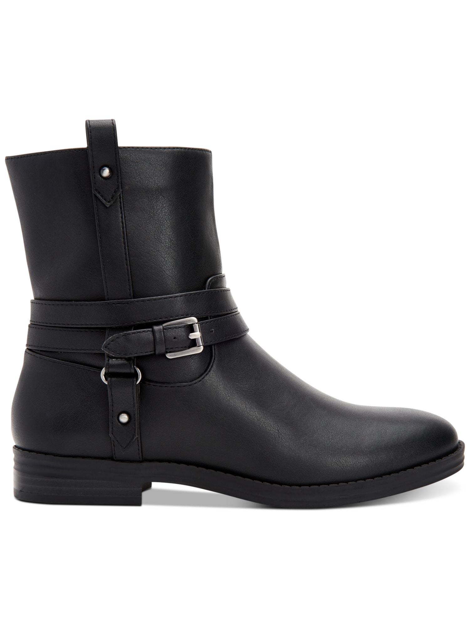 REACTION KENNETH COLE Womens Black Buckle Accent Stretch Salt Round Toe Block Heel Zip-Up Riding Boot M