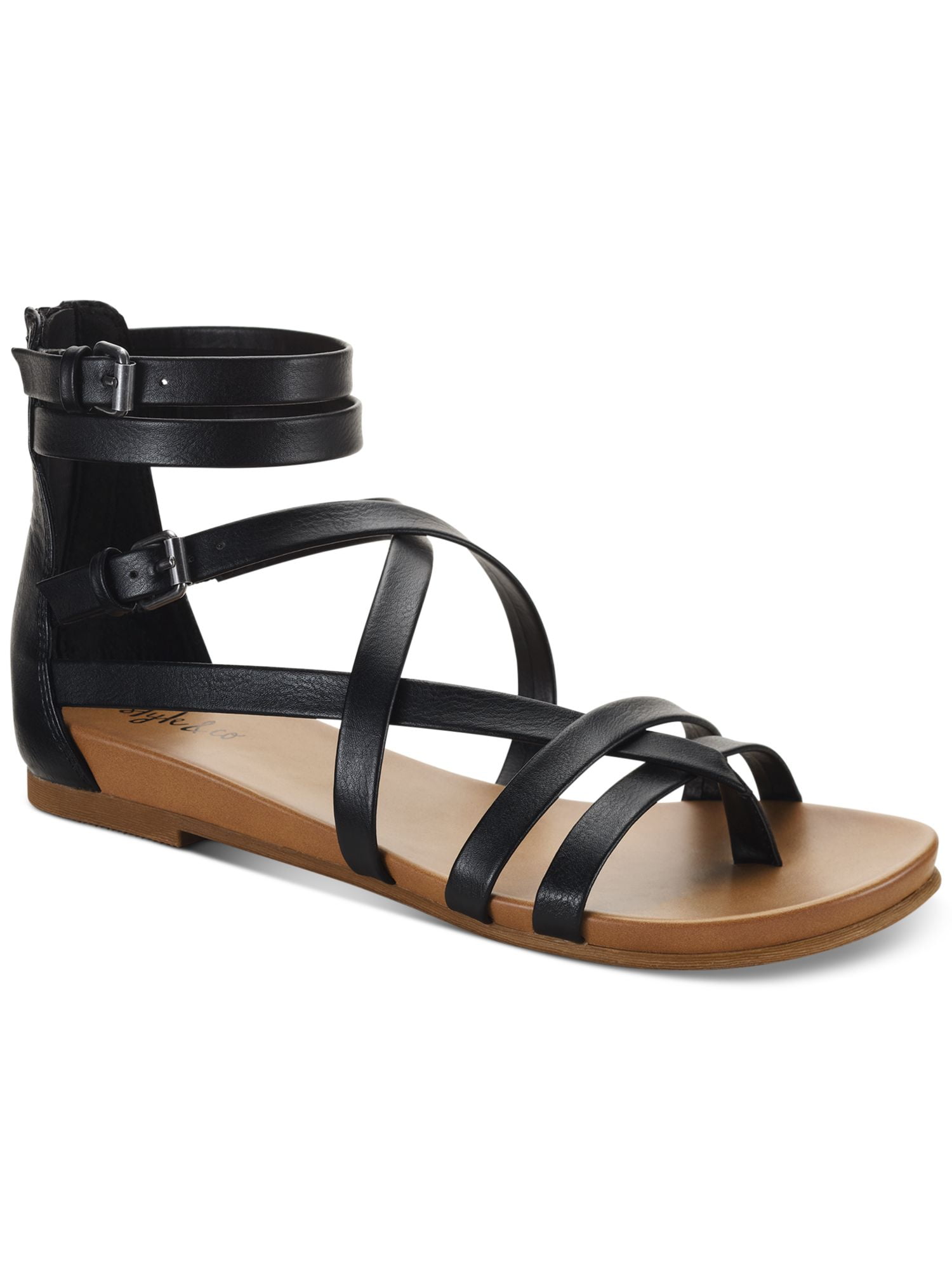 ZODIAC Womens Black Woven Buckle Accent Cushioned Camelia Round Toe Zip-Up Gladiator Sandals Shoes M