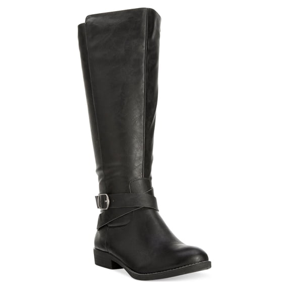 STYLE & COMPANY Womens Black Crisscrossing Ankle Strap Elastic G Ore Cushioned Buckle Accent Madixe Block Heel Zip-Up Riding Boot 6 M