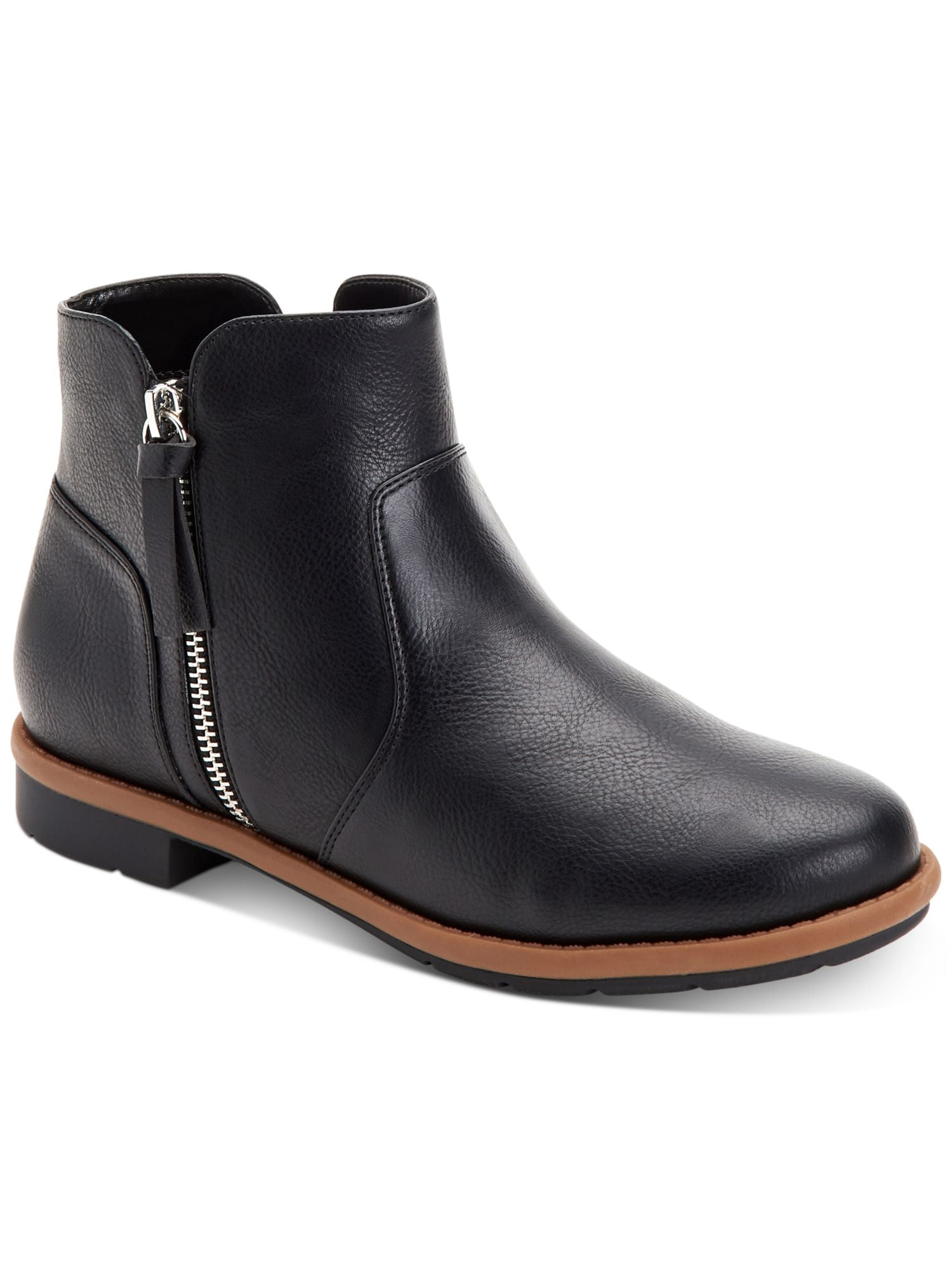 Black Leather Zipper Stiletto Heel Booties