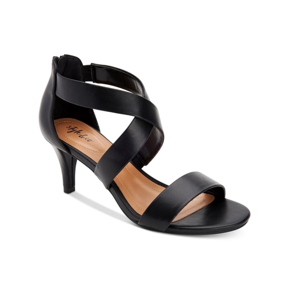 STYLE & COMPANY Womens Black Elastic Gore Crisscross Straps Cushioned Paysonn Round Toe Cone Heel Zip-Up Dress Sandals Shoes 8.5 M