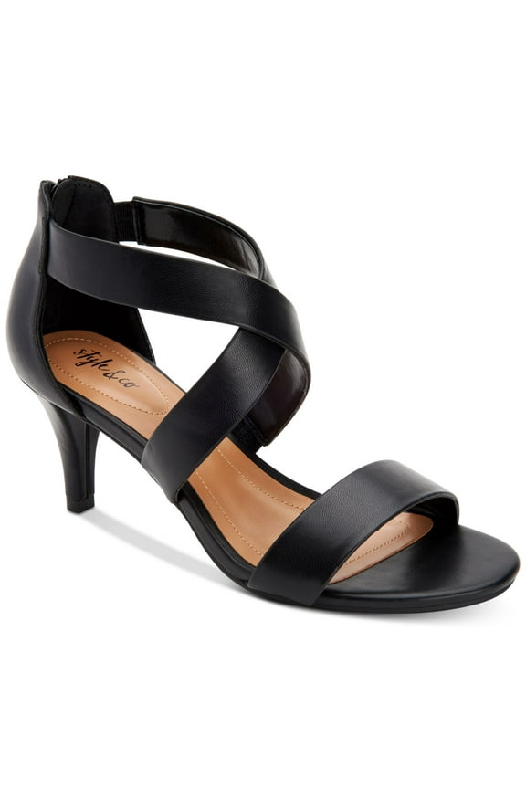 STYLE & COMPANY Womens Black Elastic Gore Crisscross Straps Cushioned Paysonn Round Toe Cone Heel Zip-Up Dress Sandals Shoes 8.5 M