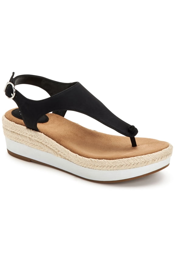 STYLE & COMPANY Womens Black Espadrille 1" Platform Adjustable Strap Ankle Strap Balii Round Toe Wedge Buckle Slingback Sandal 7 M