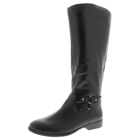 STYLE & COMPANY Womens Black Hardware Detail Back Elastic Gore Cushioned Strappy Kindell Round Toe Block Heel Zip-Up Riding Boot 6 M