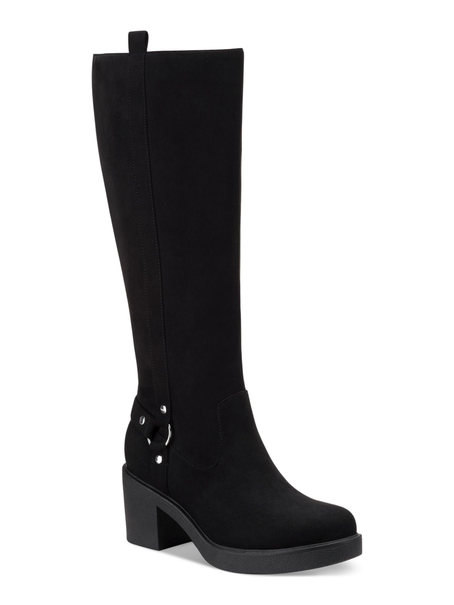 BAR III Womens Black Stretch Gore Studded Padded Vayla Round Toe Block Heel Zip-Up Riding Boot M