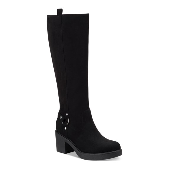 STYLE & COMPANY Womens Black Harness Strap Ring Hardware Detail Side Pull Tab Padded Brettaa Round Toe Block Heel Zip-Up Riding Boot 6 M