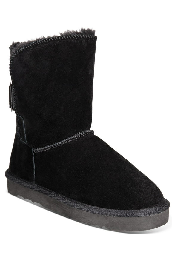 STYLE & COMPANY Womens Black Lined Fur Trim Buckle Accent Teenyy Round Toe Platform Leather Booties 6 M