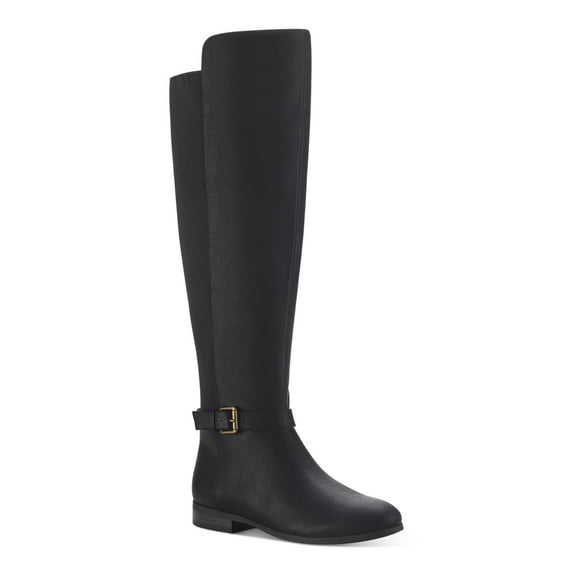 STYLE & COMPANY Womens Black Mixed Media Buckled Strap Cushioned Goring Kimmball Round Toe Block Heel Zip-Up Riding Boot 10 M