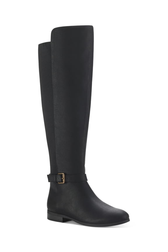 STYLE & COMPANY Womens Black Mixed Media Buckled Strap Cushioned Goring Kimmball Round Toe Block Heel Zip-Up Riding Boot 7.5 M