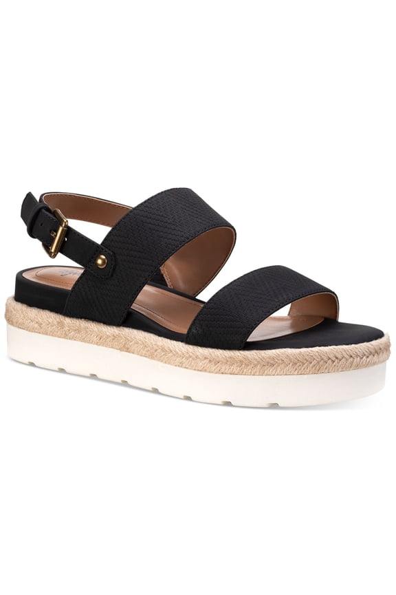 STYLE & COMPANY Womens Black Patterned Goring Woven 1-1/2" Platform Adjustable Strap Padded Ferannie Round Toe Wedge Buckle Slingback Sandal 9 M