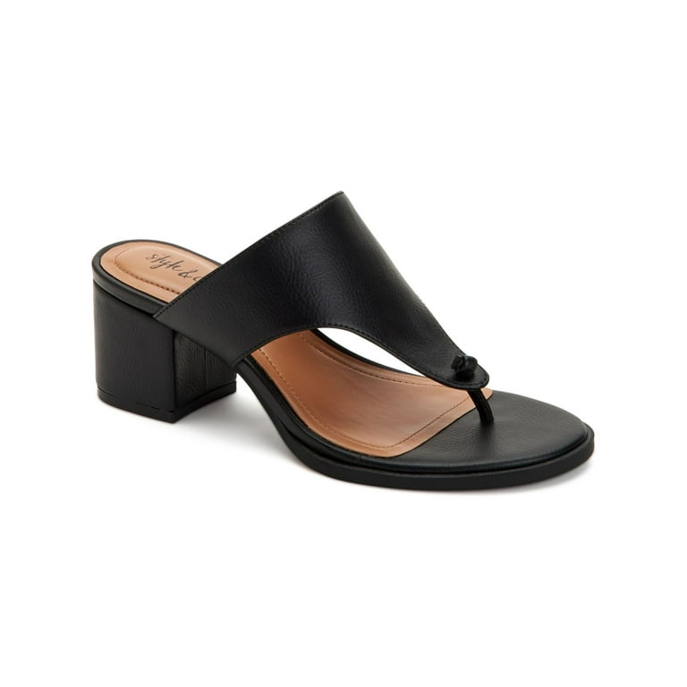 Black t clearance strap sandal heel