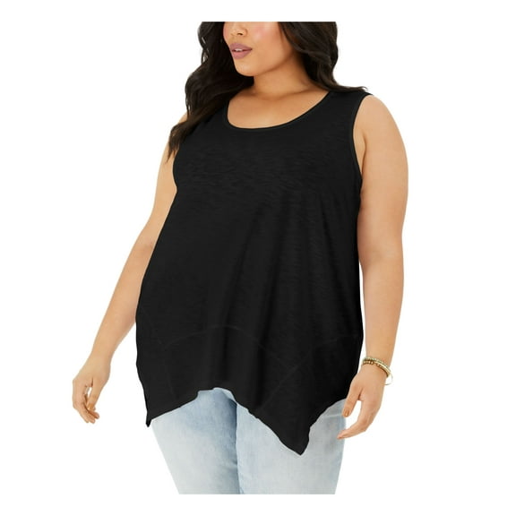 STYLE & COMPANY Womens Black Sleeveless Scoop Neck Handkerchief Top Petites PS