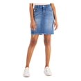 thumbnail image 1 of STYLE & COMPANY Womens Blue Zippered Pocketed Back Slit Frayed Hem Short Pencil Skirt 14, 1 of 1
