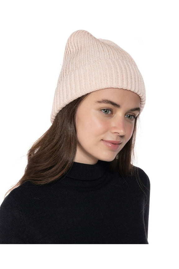 STYLE & COMPANY Womens Blush Fitted Cuffed Brim Ribbed Metallic Beanie Hat Cap