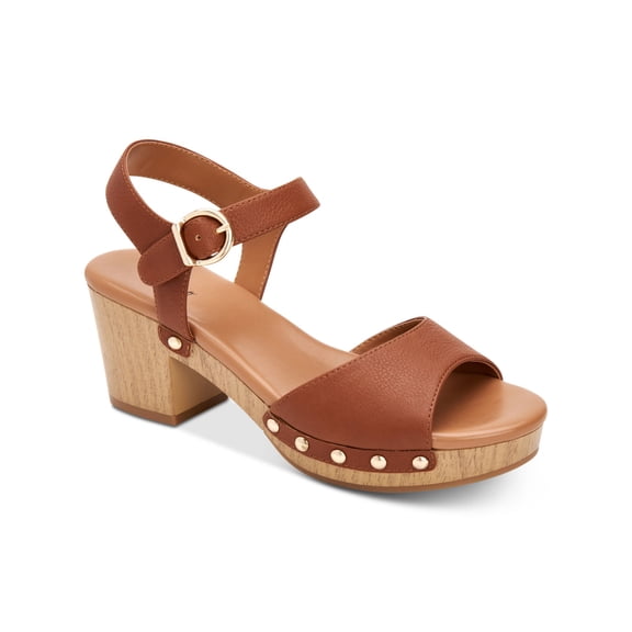 STYLE & COMPANY Womens Brown 1" Platform Strappy Adjustable Strap Studded Anddreas Round Toe Block Heel Buckle Slingback Sandal 6.5 M