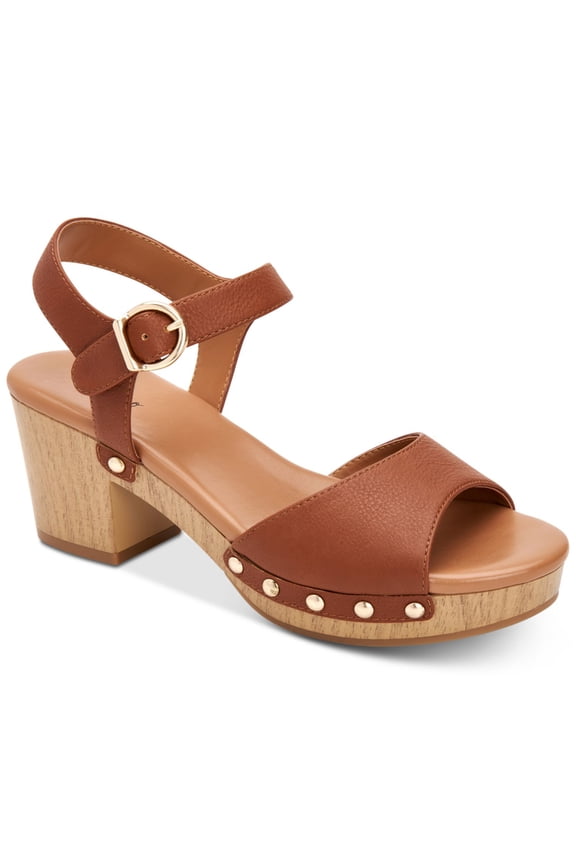 STYLE & COMPANY Womens Brown 1" Platform Strappy Adjustable Strap Studded Anddreas Round Toe Block Heel Buckle Slingback Sandal 7 M