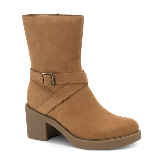 STYLE & COMPANY Womens Brown Buckle Accent Comfort Bessiee Round Toe Block Heel Zip-Up Booties 6 M