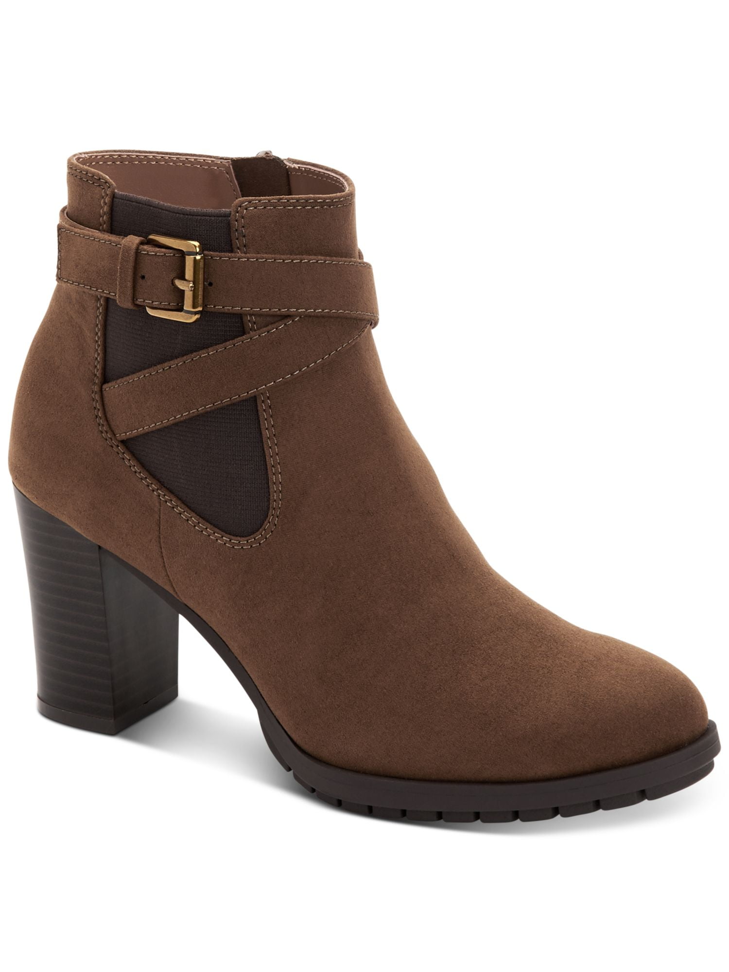 KAREN SCOTT Womens Brown Croc Buckle Accent Stretch Padded Stanell Almond Toe Block Heel Zip-Up Riding Boot M