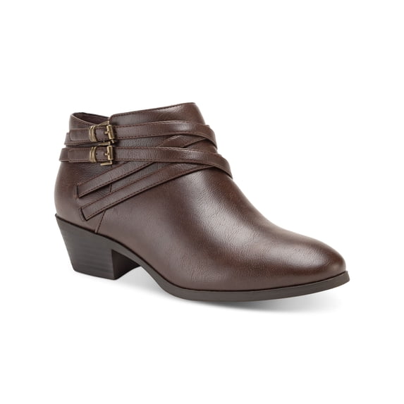 STYLE & COMPANY Womens Brown Cushioned Buckle Accent Willoww Round Toe Block Heel Zip-Up Booties 12 M