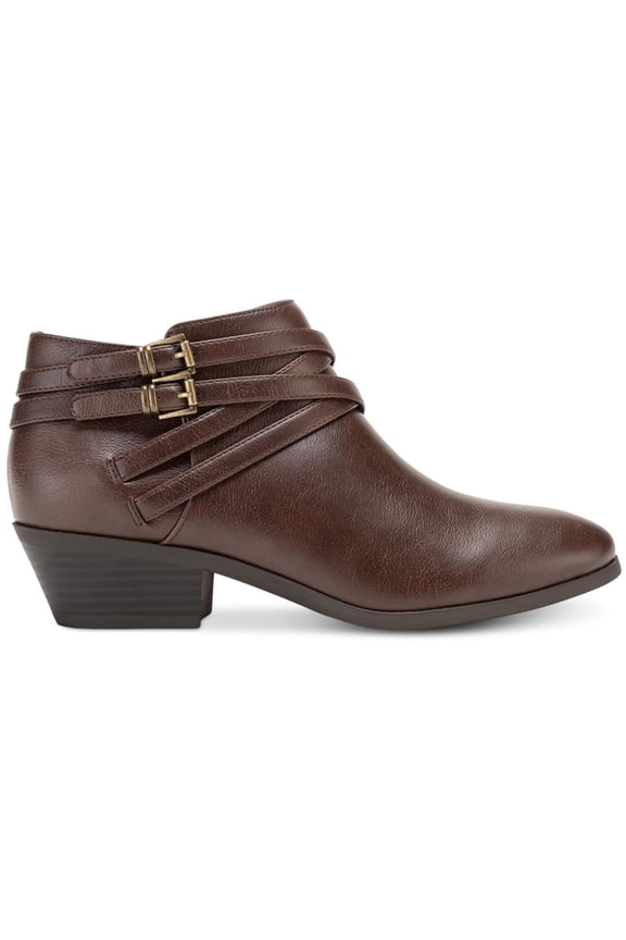 STYLE & COMPANY Womens Brown Cushioned Buckle Accent Willoww Round Toe Block Heel Zip-Up Booties 6 M