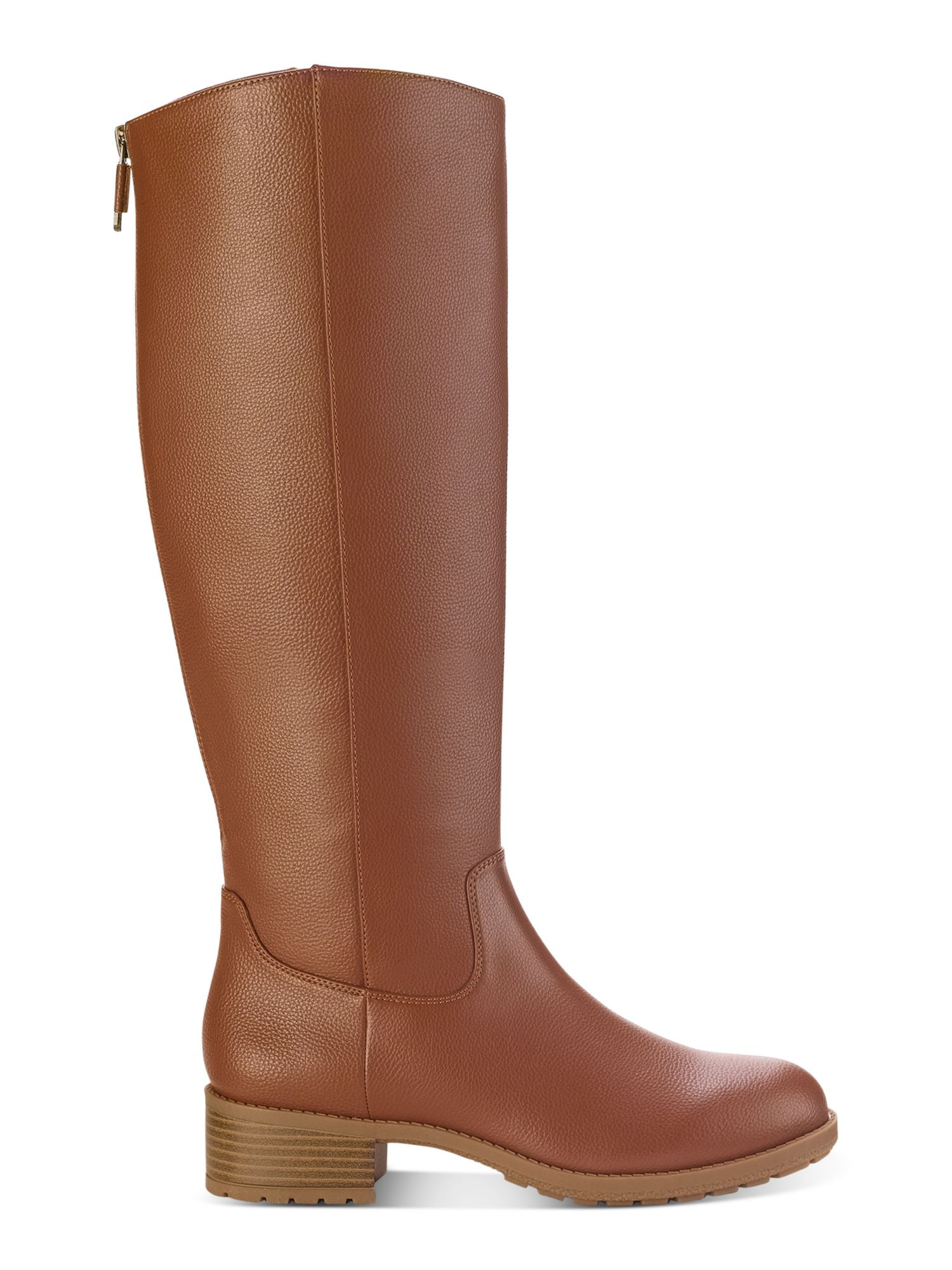 ZIGI SOHO Womens Brown Buckle Accent Strappy Stephany Round Toe Block Heel Zip-Up Riding Boot