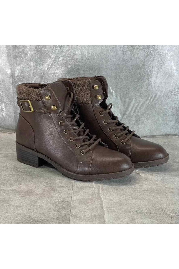 STYLE & COMPANY Womens Brown Lace Comfort Buckle Accent Slip Resistant Gaiel Round Toe Block Heel Zip-Up Hiking Boots 5.5 M