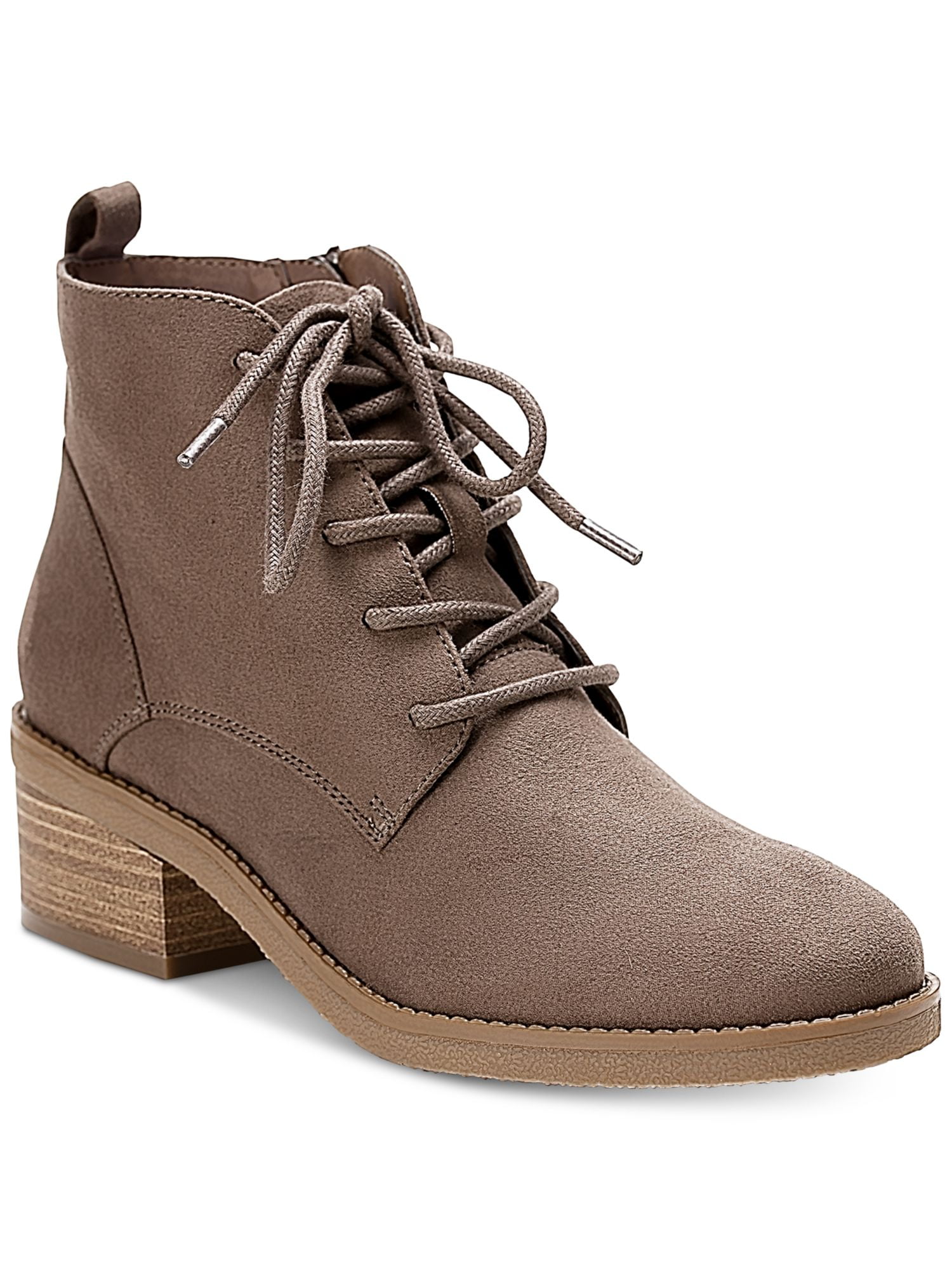 SUN STONE Womens Brown Heel Pull-Tab Cushioned Slip Resistant Goring Cadee Round Toe Block Heel Zip-Up Booties M