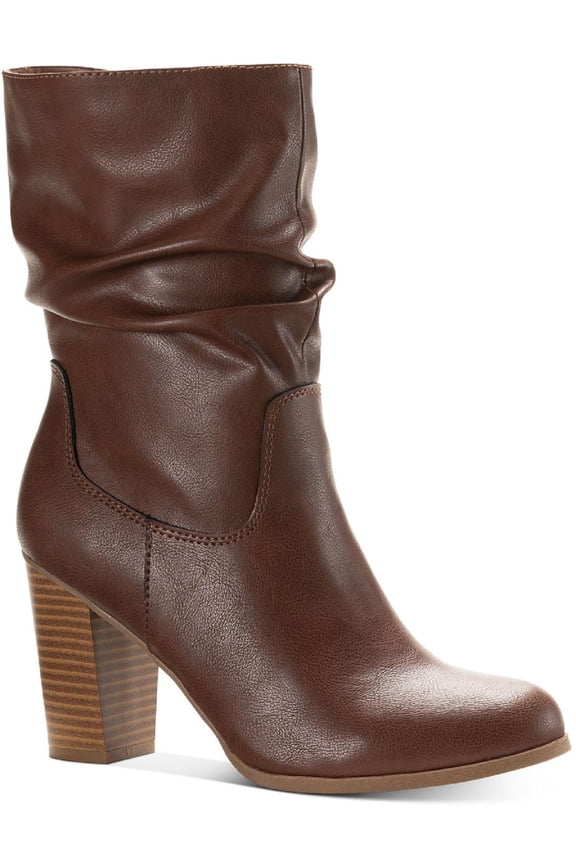 STYLE & COMPANY Womens Brown Saraa Round Toe Block Heel Zip-Up Slouch Boot 10.5 M
