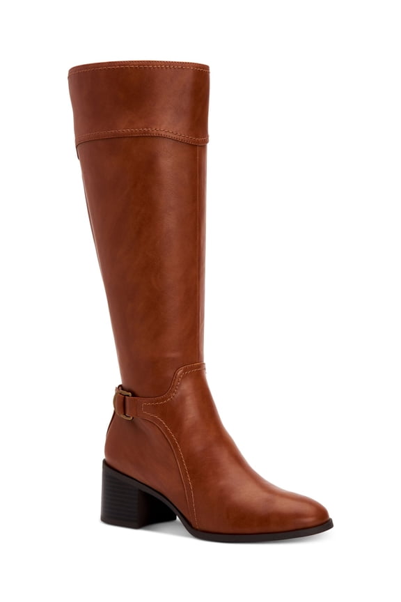 STYLE & COMPANY Womens Brown Stretch Panel Buckle Accent Vannie Round Toe Block Heel Zip-Up Riding Boot 8 M