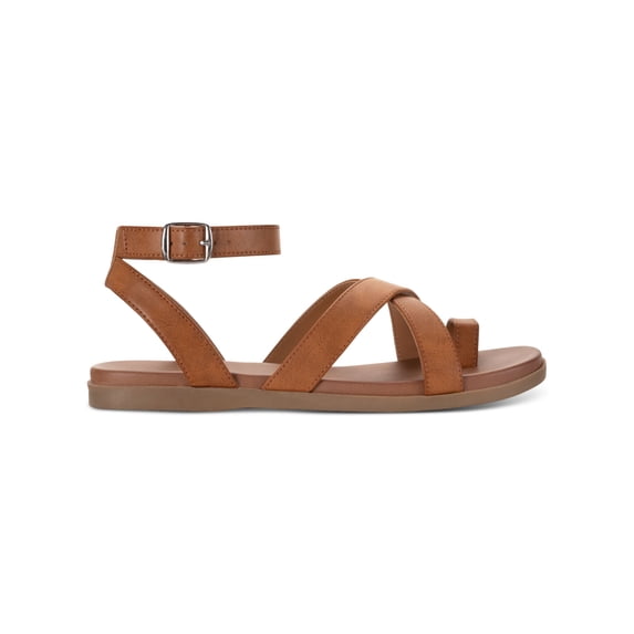 STYLE & COMPANY Womens Brown Toe Loop Criscross Straps Adjustable Strap Ankle Strap Lianaa Round Toe Buckle Sandals Shoes 5.5 M