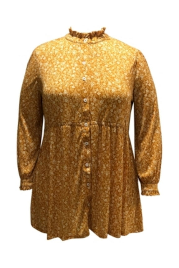 STYLE & COMPANY Womens Gold Printed Long Sleeve Tunic Top Size: L