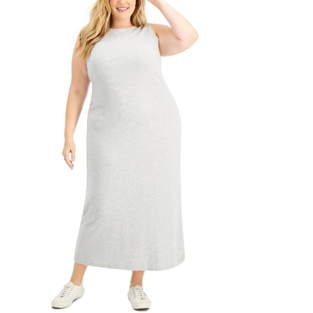STYLE & COMPANY Womens Gray Cotton Slitted Pull-over Style Heather Sleeveless Round Neck Tea-Length Shift Dress Plus 1X