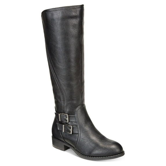 STYLE & COMPANY Womens Gray Double Strap Elastic Gore Padded Comfort Buckle Accent Milah Almond Toe Block Heel Zip-Up Riding Boot 9 M