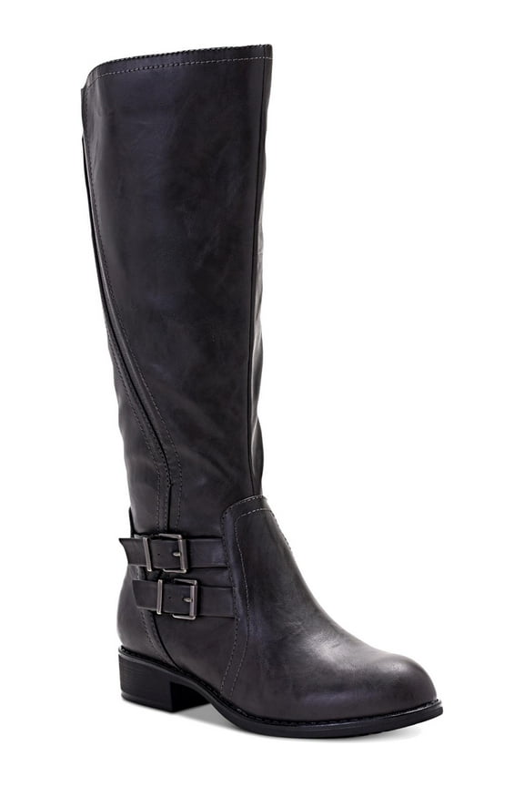 STYLE & COMPANY Womens Gray Double Strap Goring Padded Comfort Buckle Accent Milah Almond Toe Block Heel Zip-Up Riding Boot 8.5 M