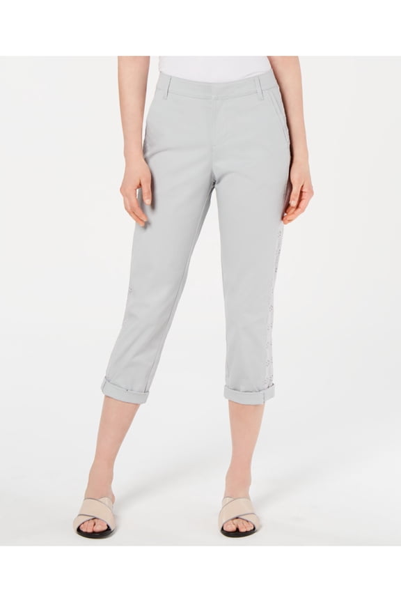 STYLE & COMPANY Womens Gray Eyelet Capri Pants Size: 16