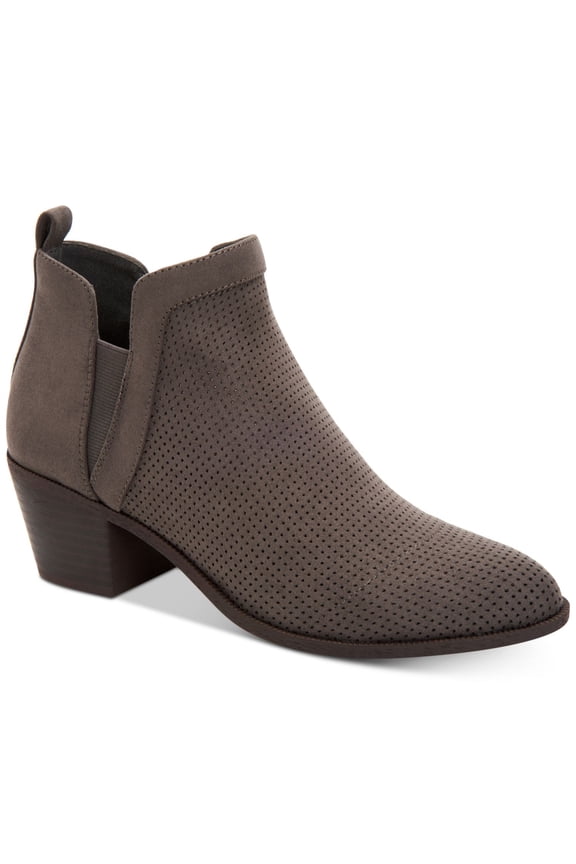 STYLE & COMPANY Womens Gray Perforated Stretch Gore Myrrah Almond Toe Block Heel Booties 7 W