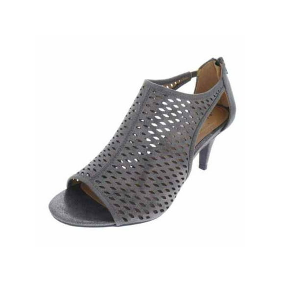 STYLE & COMPANY Womens Gray Side Cutouts Perforated Padded Haddiee Round Toe Kitten Heel Zip-Up Shootie 8 M