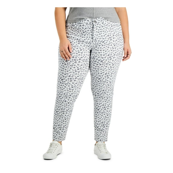 STYLE & COMPANY Womens Gray Stretch Zippered Pocketed Mid-rise Animal Print Straight leg Jeans Plus 20W