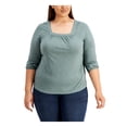 thumbnail image 1 of STYLE & COMPANY Womens Green Stretch Heather 3/4 Sleeve Square Neck Peasant Top Plus 2X, 1 of 1