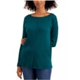 thumbnail image 1 of STYLE & COMPANY Womens Green Stretch Ribbed Slitted Seam-front Long Sleeve Boat Neck Tunic Sweater Plus 3X, 1 of 3