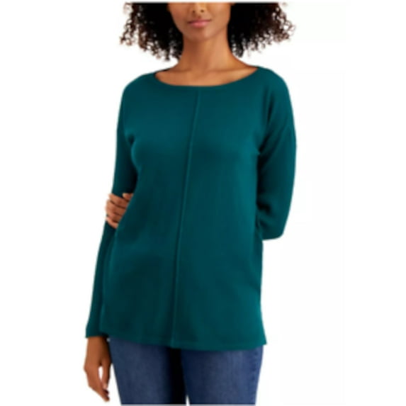 STYLE & COMPANY Womens Green Stretch Ribbed Slitted Seam-front Long Sleeve Boat Neck Tunic Sweater Plus 3X