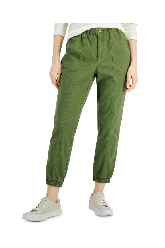 STYLE & COMPANY Womens Green Stretch Zippered Pocketed Mid-rise Relaxed Utility Cropped Pants Petites PM