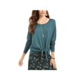 thumbnail image 1 of STYLE & COMPANY Womens Green Tie-front Long Sleeve Scoop Neck Sweater Petites PM, 1 of 3