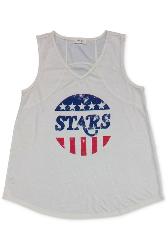 STYLE & COMPANY Womens Ivory Sleeveless V Neck Tank Top L