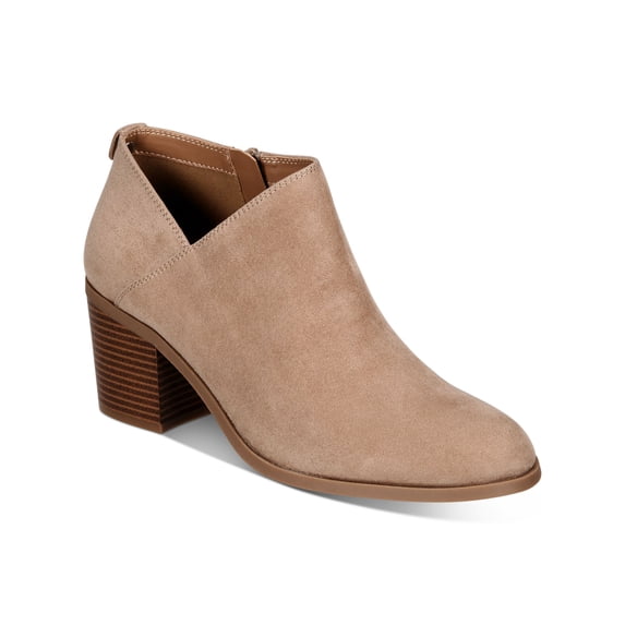 STYLE & COMPANY Womens Light Taupe Beige Asymmetrical V-Notch Cutout Padded Felaa Round Toe Block Heel Zip-Up Booties 10 M
