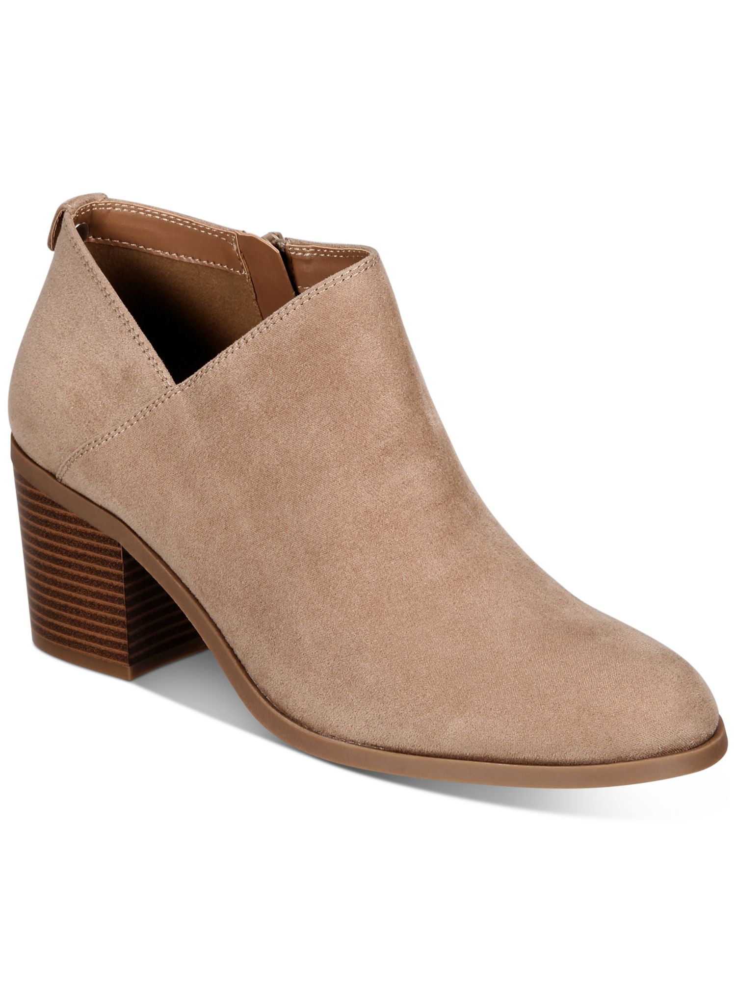 LIFE STRIDE Womens Beige Comfort Foxy Round Toe Block Heel Zip-Up Booties M
