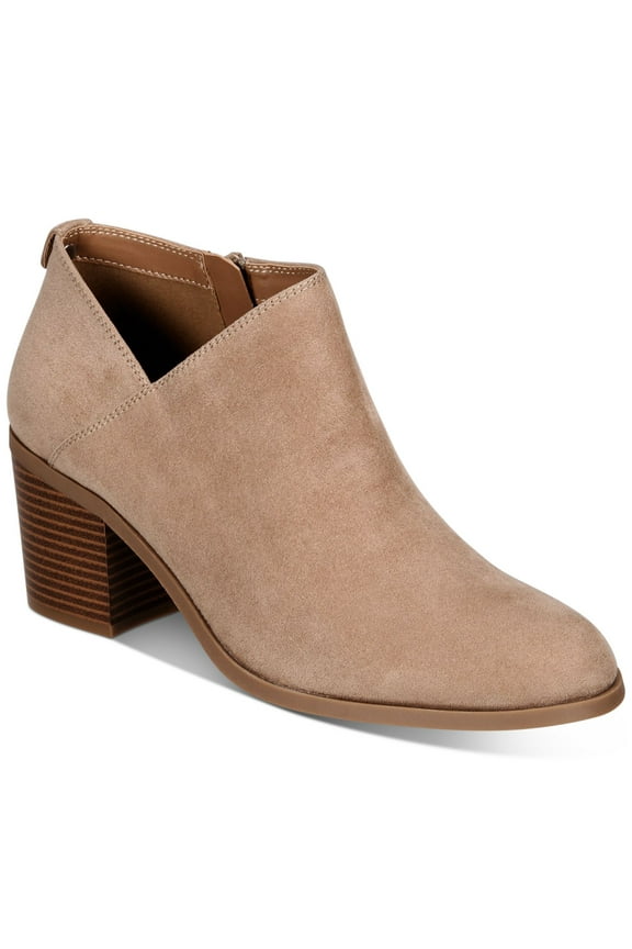 STYLE & COMPANY Womens Light Taupe Beige Asymmetrical V-Notch Cutout Padded Felaa Round Toe Block Heel Zip-Up Booties 7.5 M
