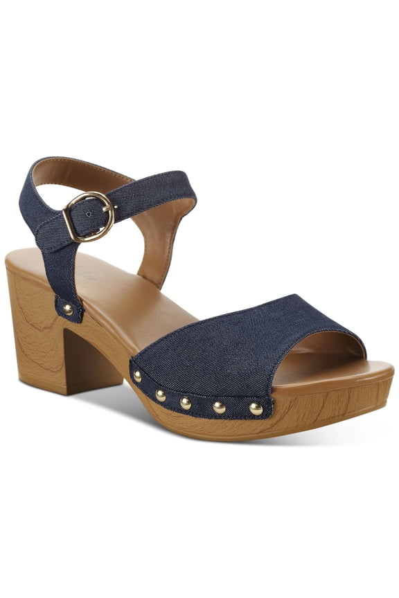 STYLE & COMPANY Womens Navy 1" Platform Adjustable Buckle Studded Strappy Anddreas Round Toe Block Heel Buckle Slingback Sandal 6 M