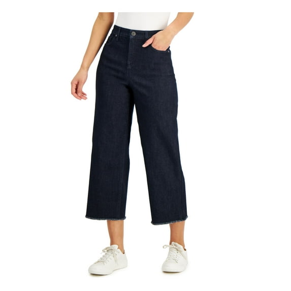 STYLE & COMPANY Womens Navy Cotton Blend Pocketed Zippered Mid-rise Pull-on Cropped Wide Leg Pants 18
