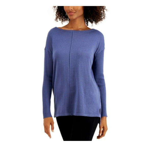 STYLE & COMPANY Womens Navy Knit Ribbed Slitted Seamed Long Sleeve Boat Neck Tunic Sweater XXL